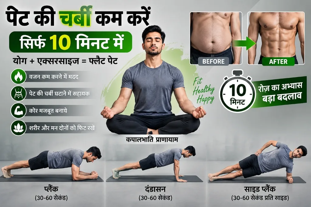 पेट की चर्बी कम करने के लिए 10 मिनट का आसान योग और एक्सरसाइज